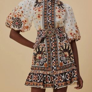 Farm Rio Flower Fan Tapestry Off White Mini Dress NWT